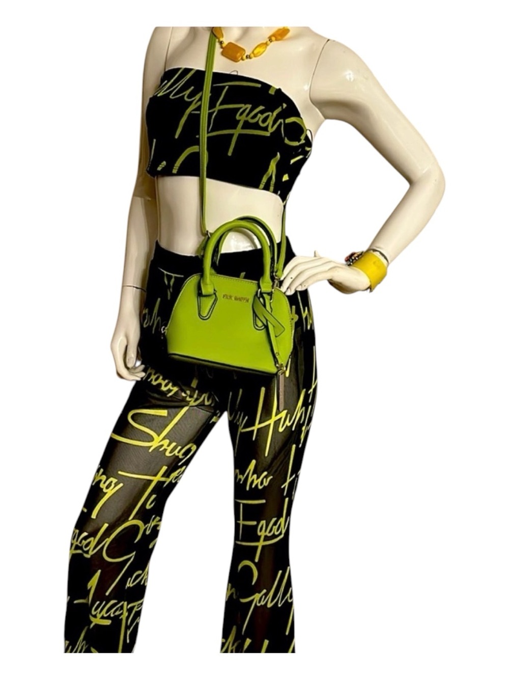 Stylish Black and lime green Women's Pants Set - Picture 3 of 14